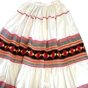 VINTAGE SEMINOLE INDIAN PATCHWORK SKIRT NATIVE AMERICAN HANDMADE WHITE RED 27x37